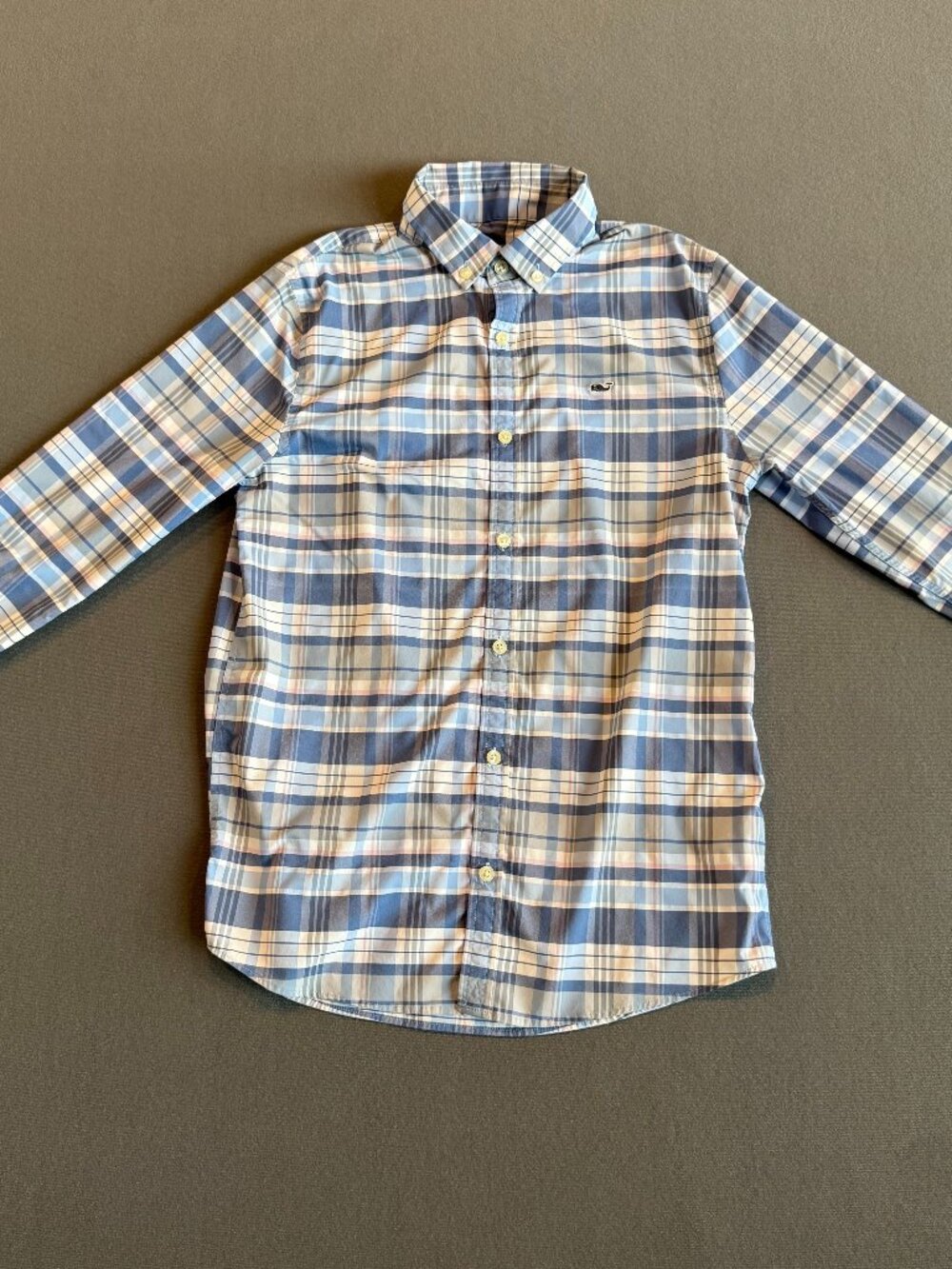 Vineyard Vines Boys Performance Plaid Button Down Shirt Blue Size L